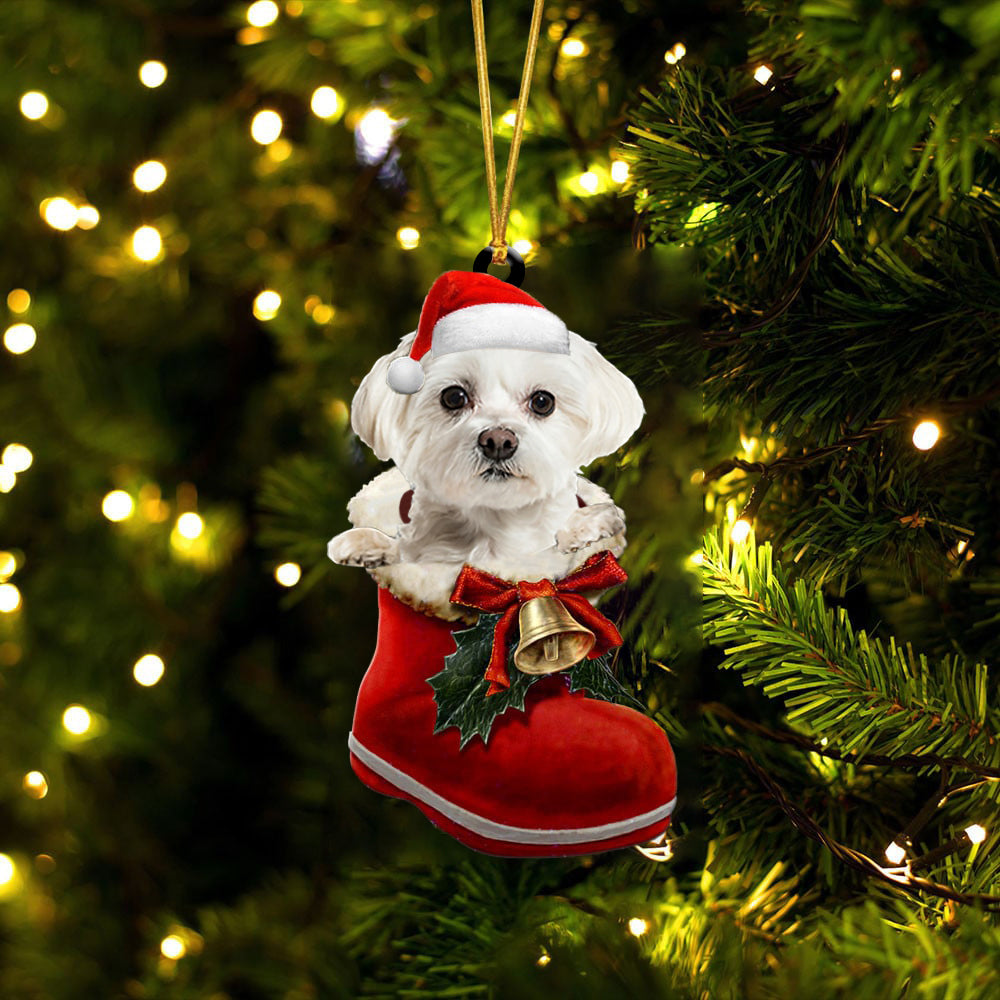 Maltese  (1)-1-In Santa Boot Christmas-Two Sided Ornament