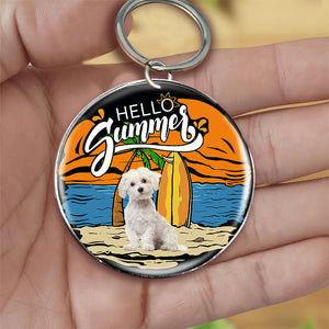 Maltese (2) Hello Summer-Round Resin Epoxy Metal Keychain