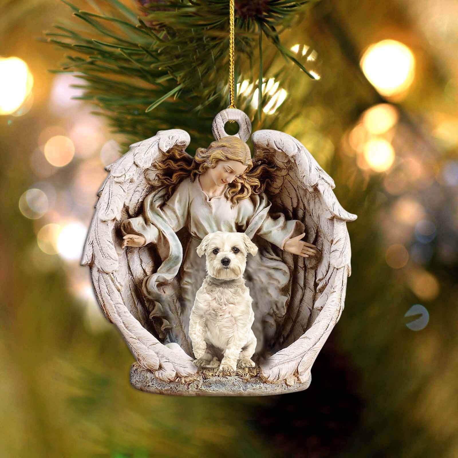 Maltese (5)-Angel Hug Winter Love Two Sided Ornament