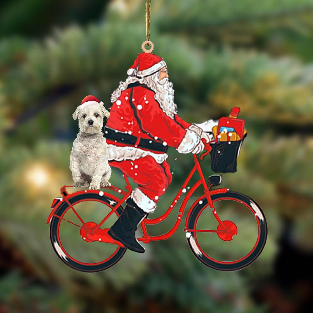 Santa Claus riding a bike with Maltese (5)-Two Sided Ornament