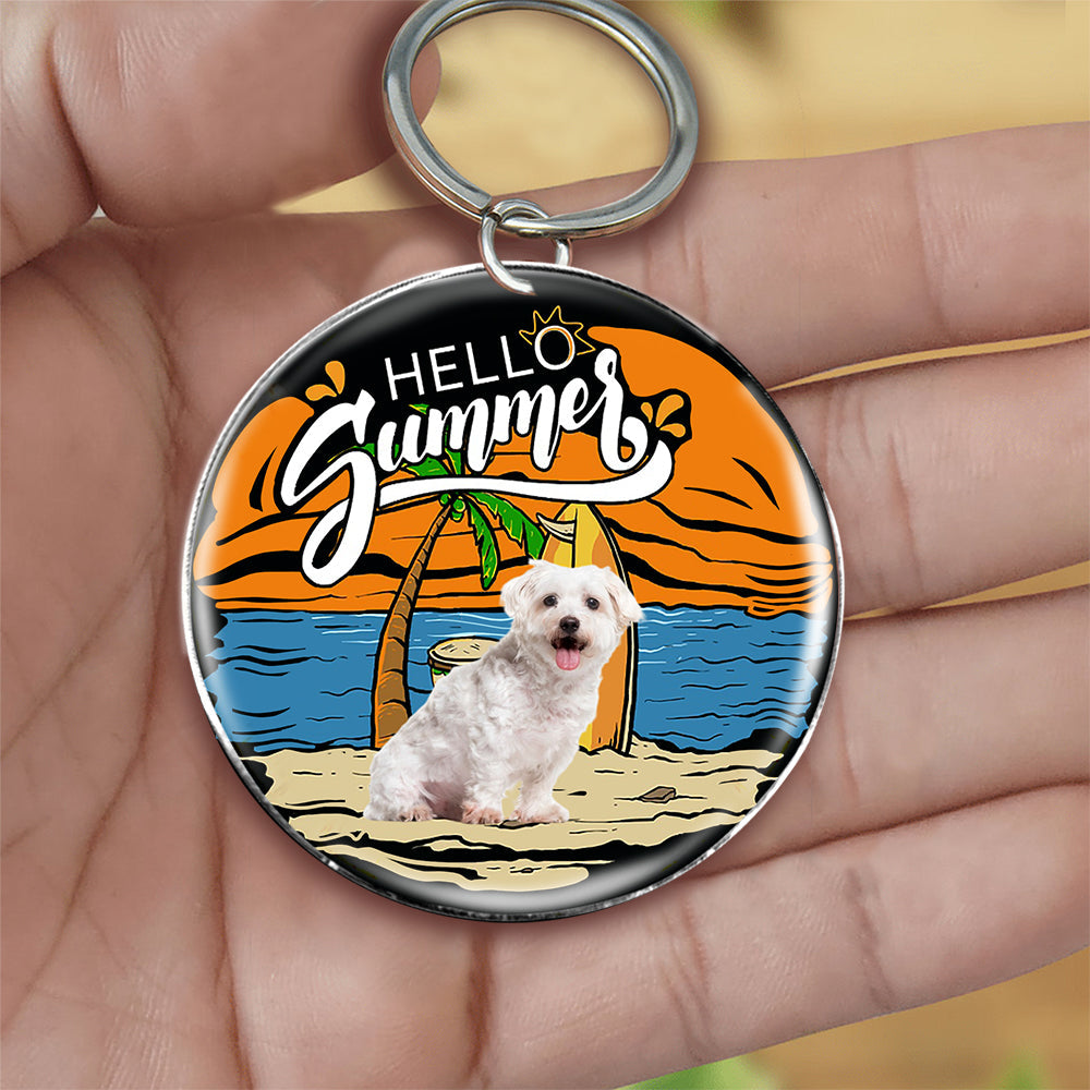 Maltese (8) Hello Summer-Round Resin Epoxy Metal Keychain