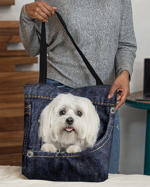 Maltese-Dark Denim-Cloth Tote Bag