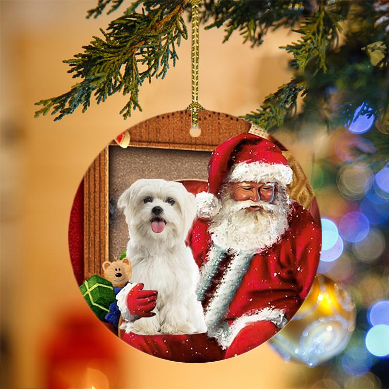 Maltese With Santa Christmas Ornament