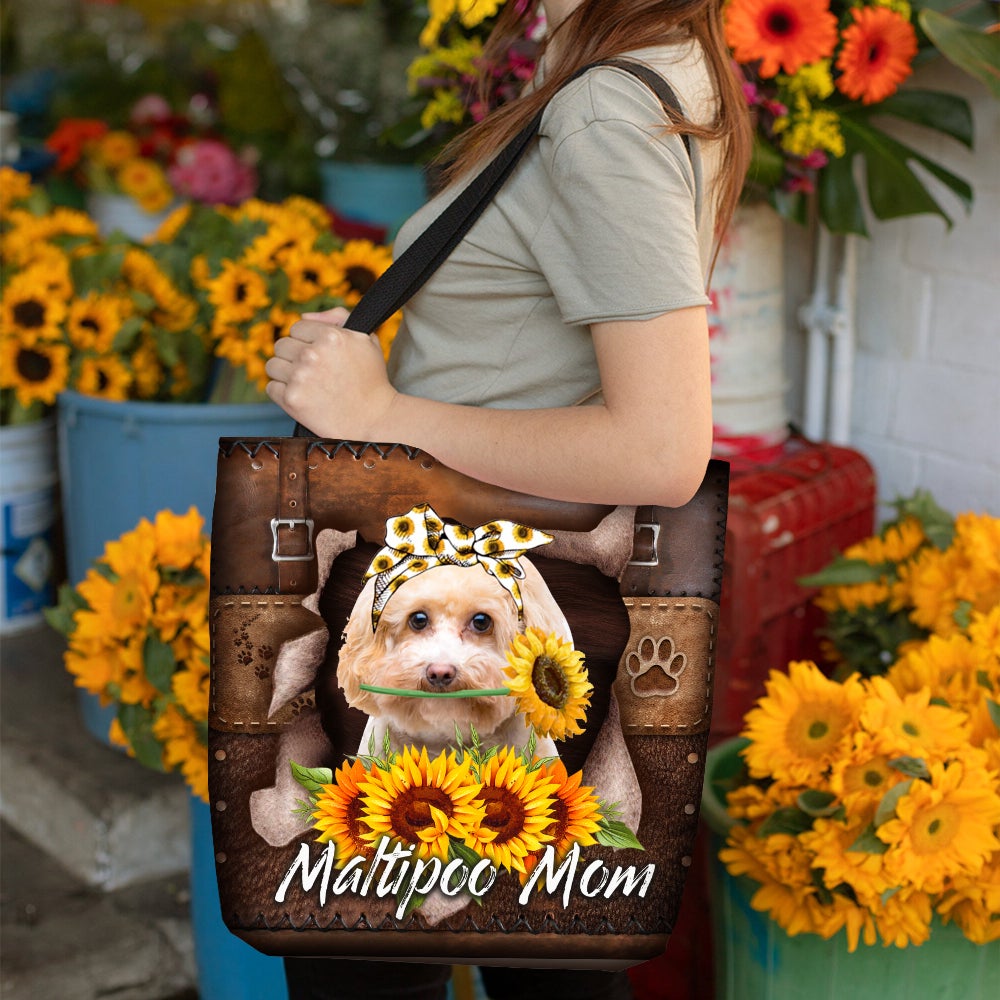 Maltipoo-Sunflower&Dog Mom Cloth Tote Bag
