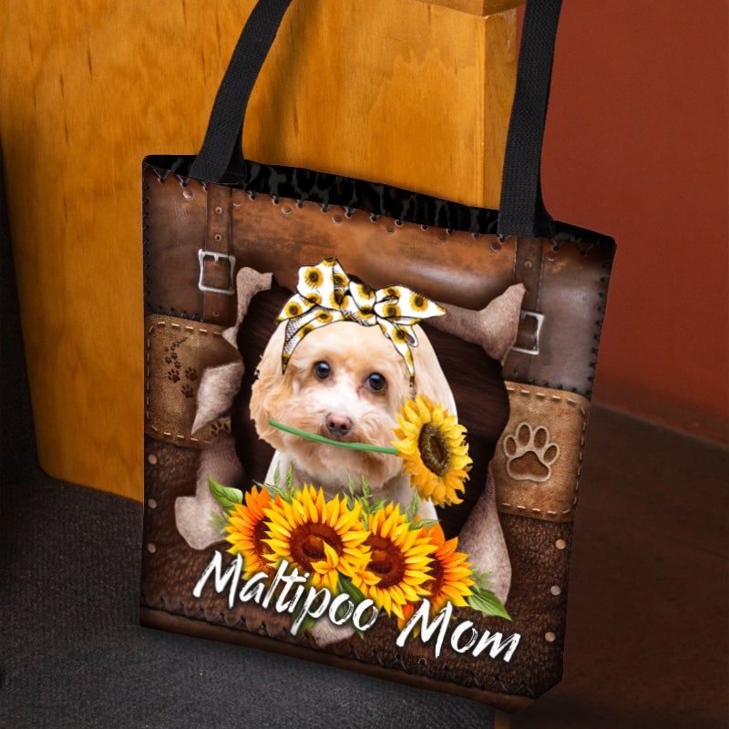 Maltipoo-Sunflower&Dog Mom Cloth Tote Bag