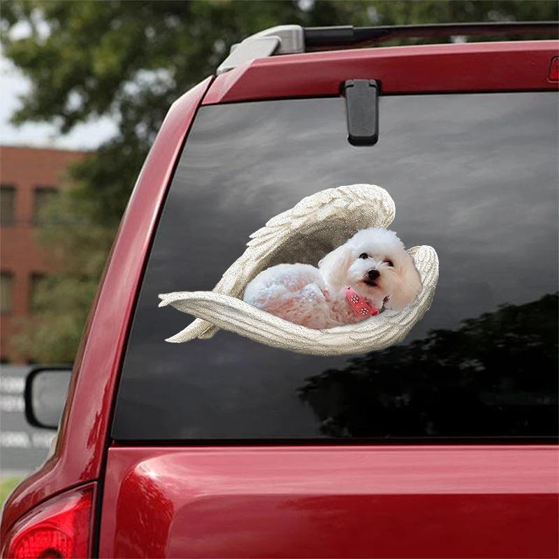 Maltipoo dog lover horse dog ornament cus-sleeping angel CAR STICKER