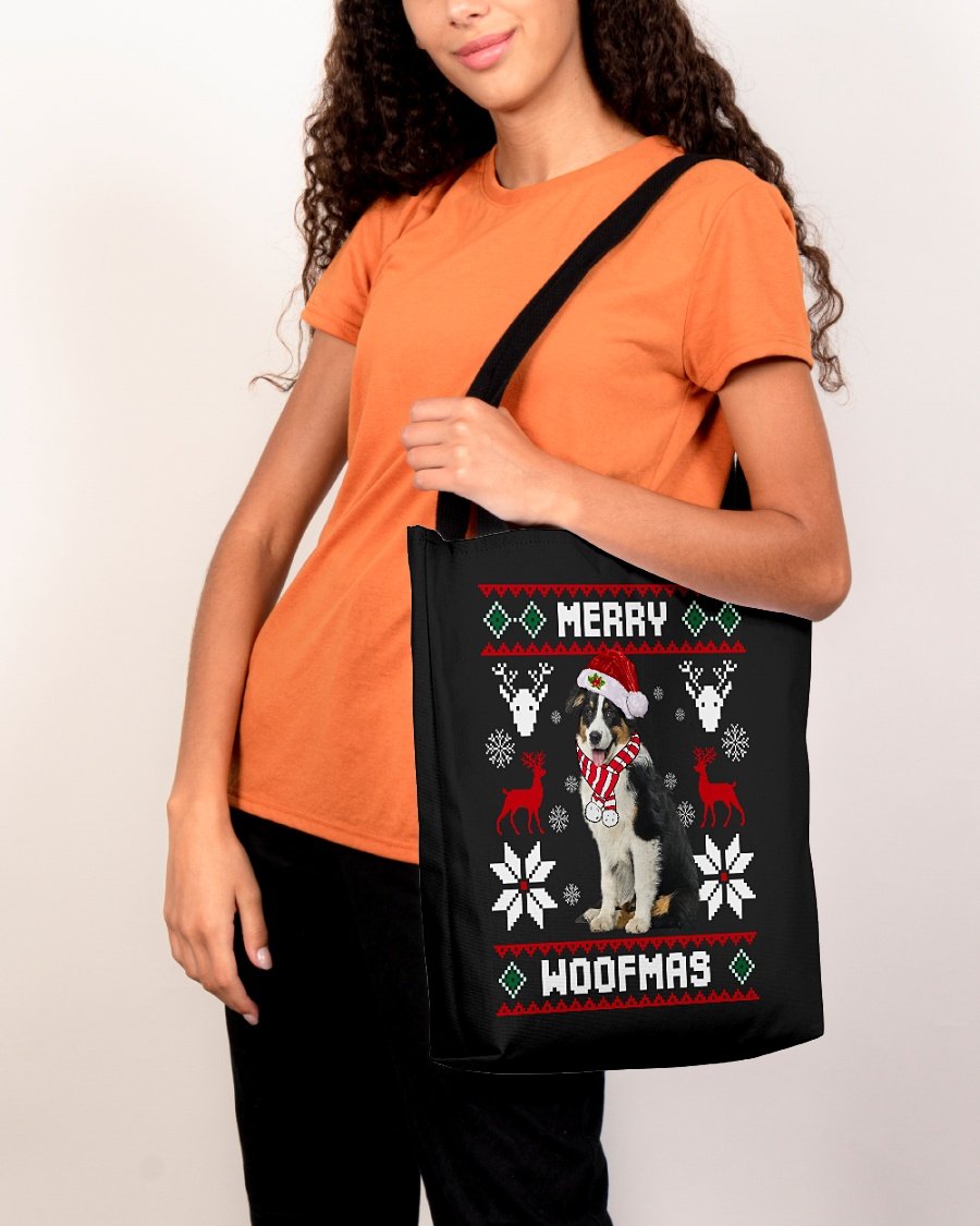 Merry Woofmas-Australian Shepherd 2-Cloth Tote Bag
