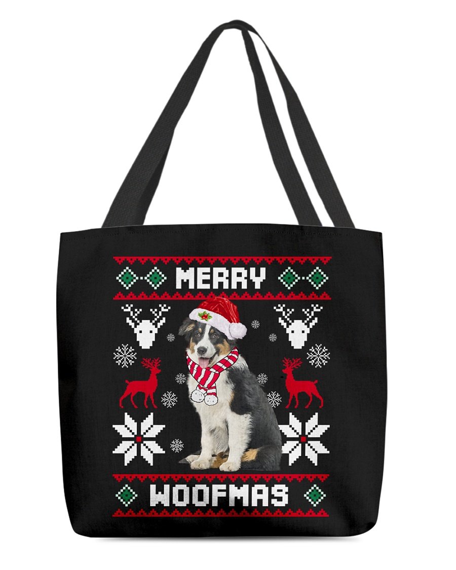 Merry Woofmas-Australian Shepherd 2-Cloth Tote Bag