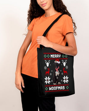 Merry Woofmas-BLACK American Staffordshire Terrier-Cloth Tote Bag