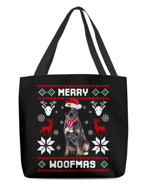 Merry Woofmas-BLUE Heeler-Cloth Tote Bag