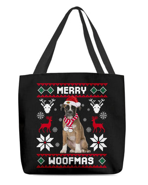 Merry Woofmas-BROWN Boxer-Cloth Tote Bag