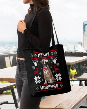 Merry Woofmas-BROWN Boxer-Cloth Tote Bag