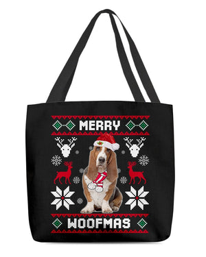 Merry Woofmas-Basset Hound-Cloth Tote Bag