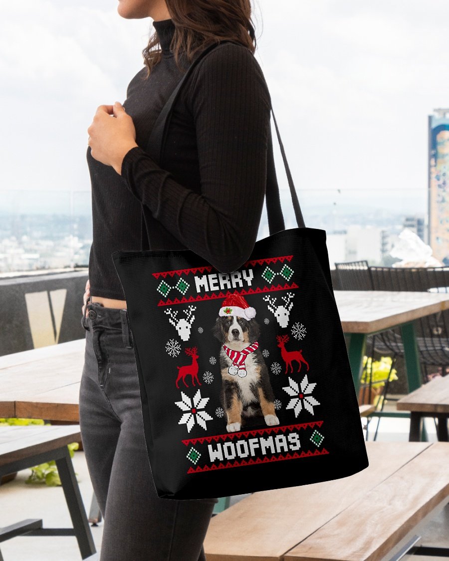 Merry Woofmas-Bernese Mountain Dog-Cloth Tote Bag