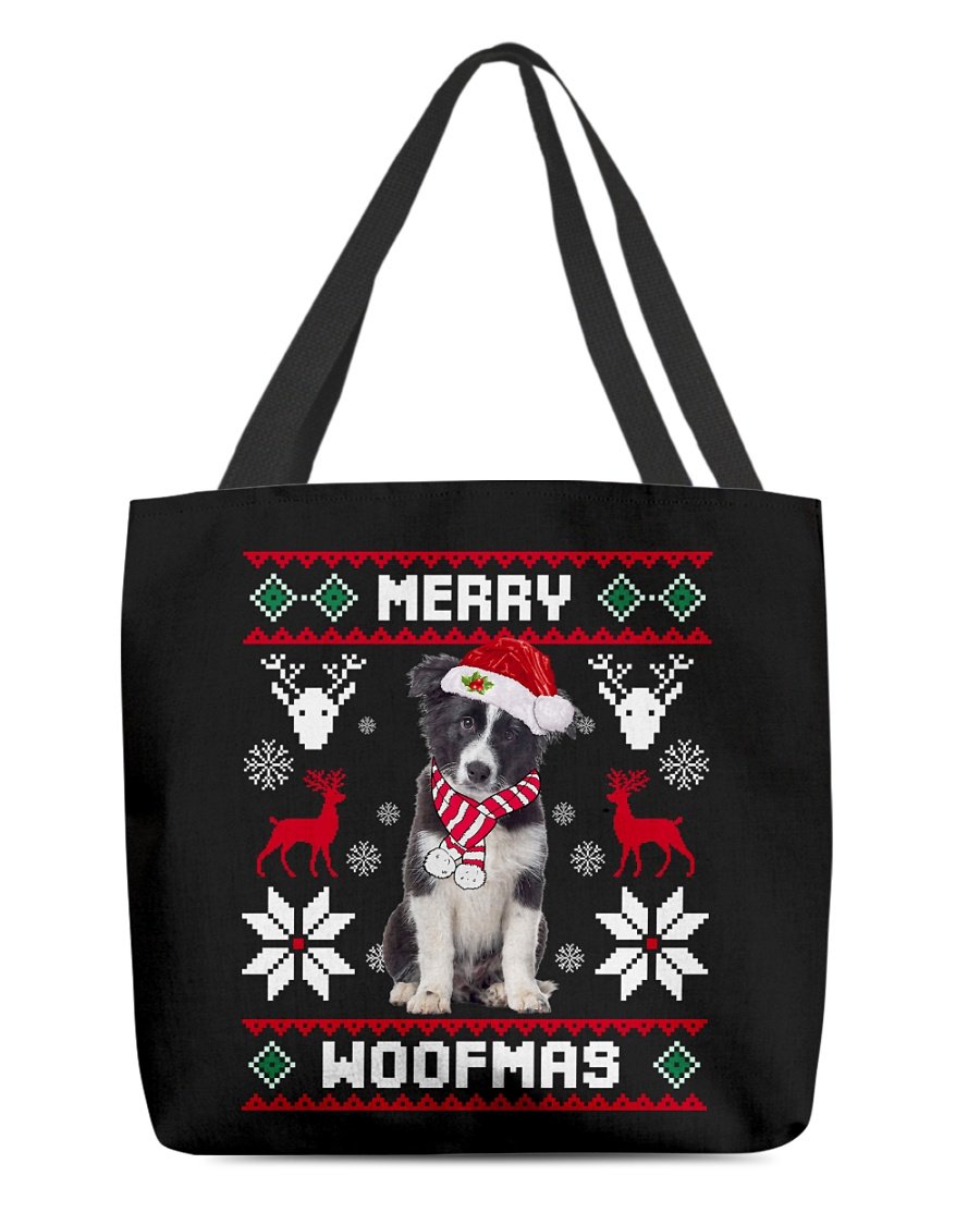 Merry Woofmas-Border Collie-Cloth Tote Bag