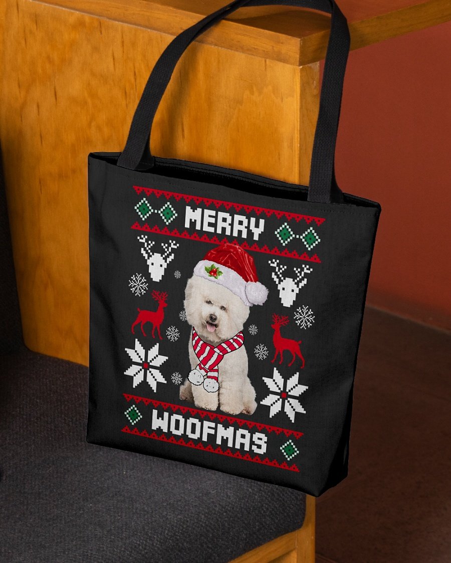 Merry Woofmas-CREAM Bichon Frise-Cloth Tote Bag