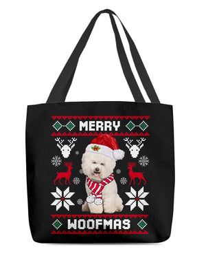 Merry Woofmas-CREAM Bichon Frise-Cloth Tote Bag