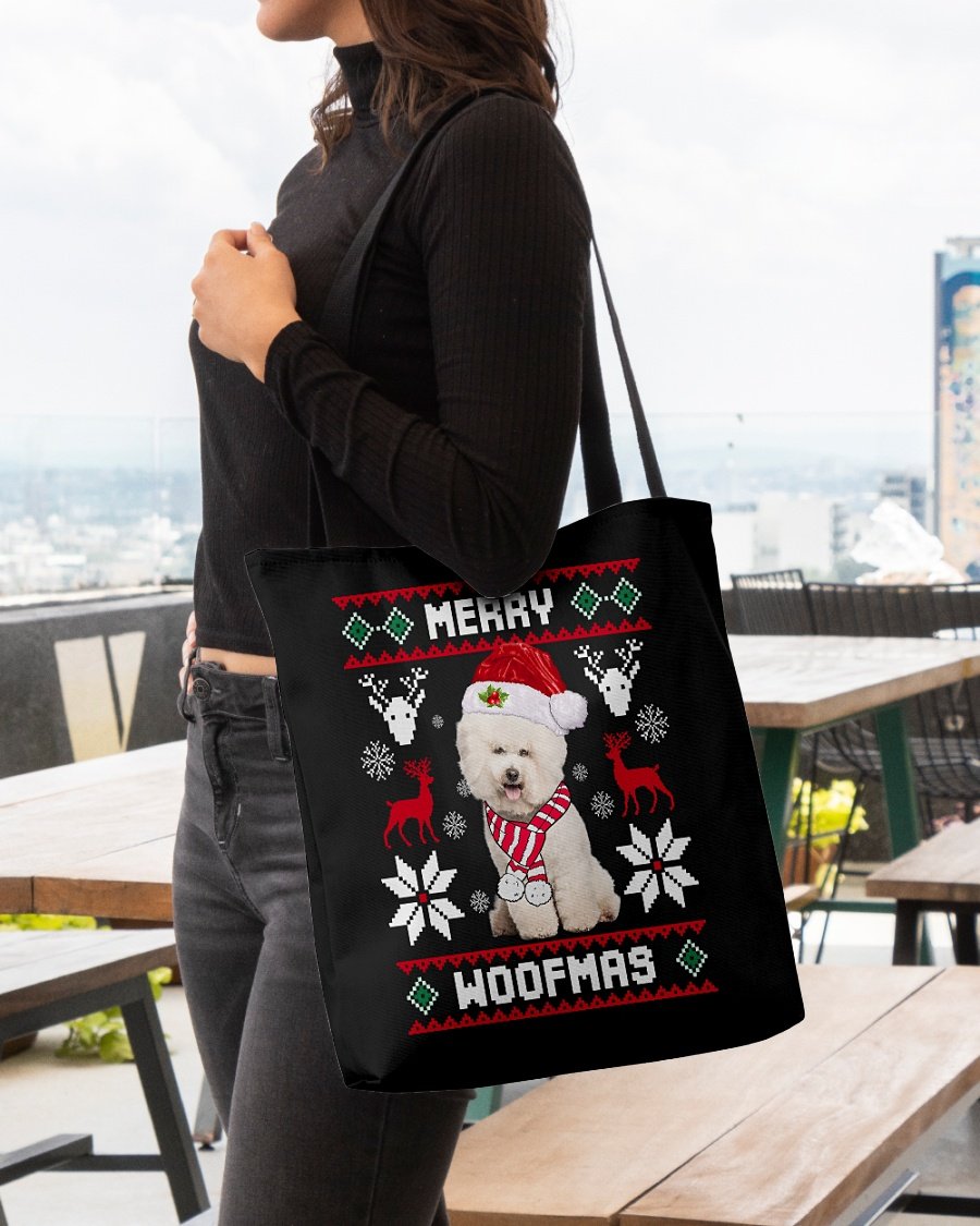 Merry Woofmas-CREAM Bichon Frise-Cloth Tote Bag