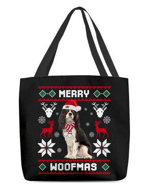 Merry Woofmas-Cavalier King Charles Spaniel 3-Cloth Tote Bag