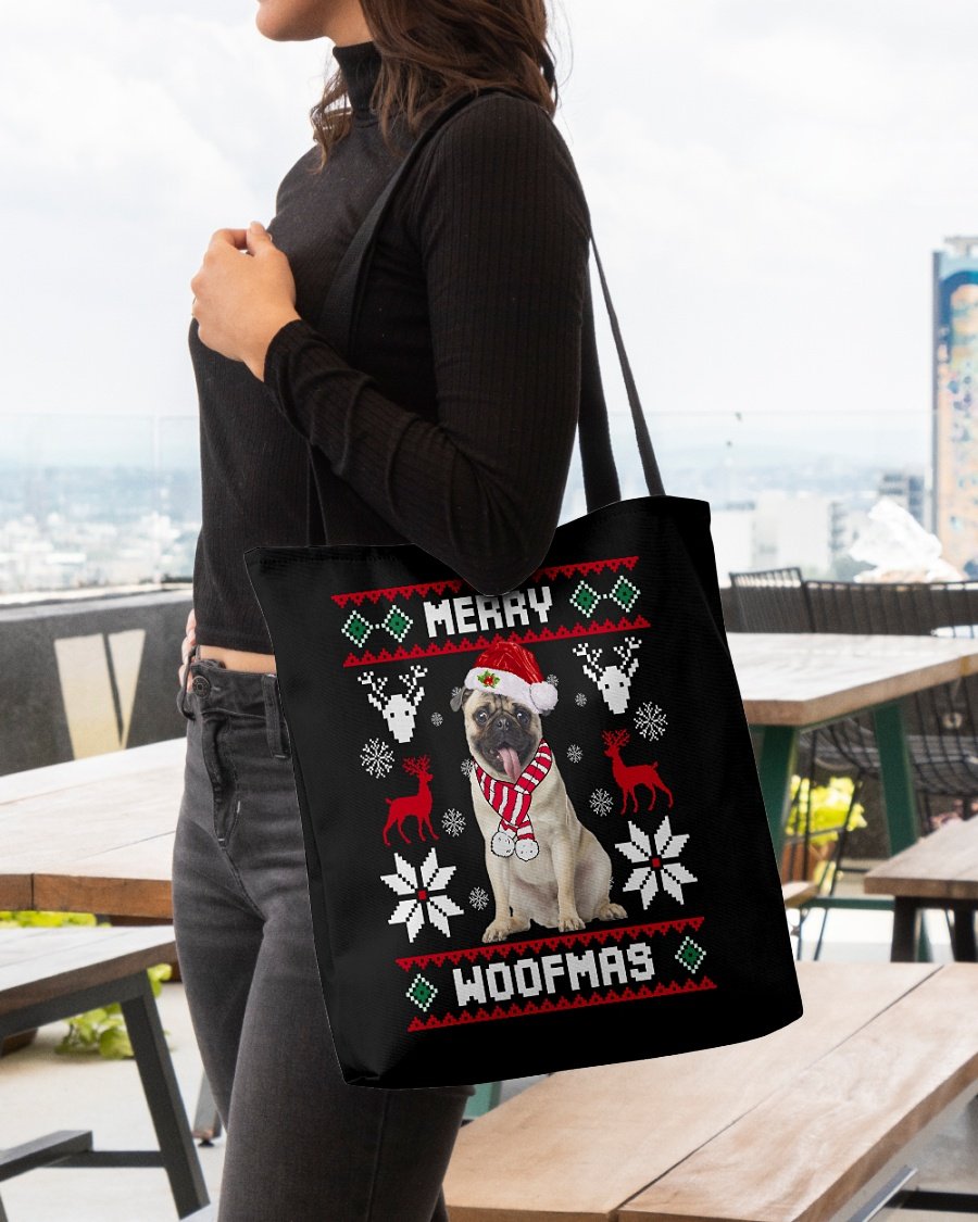 Merry Woofmas-FAWN Pug 1-Cloth Tote Bag