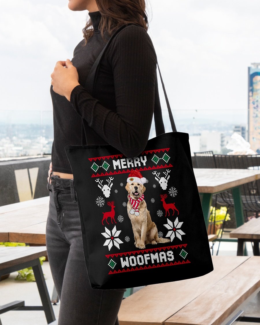 Merry Woofmas-Golden Retriever 2-Cloth Tote Bag