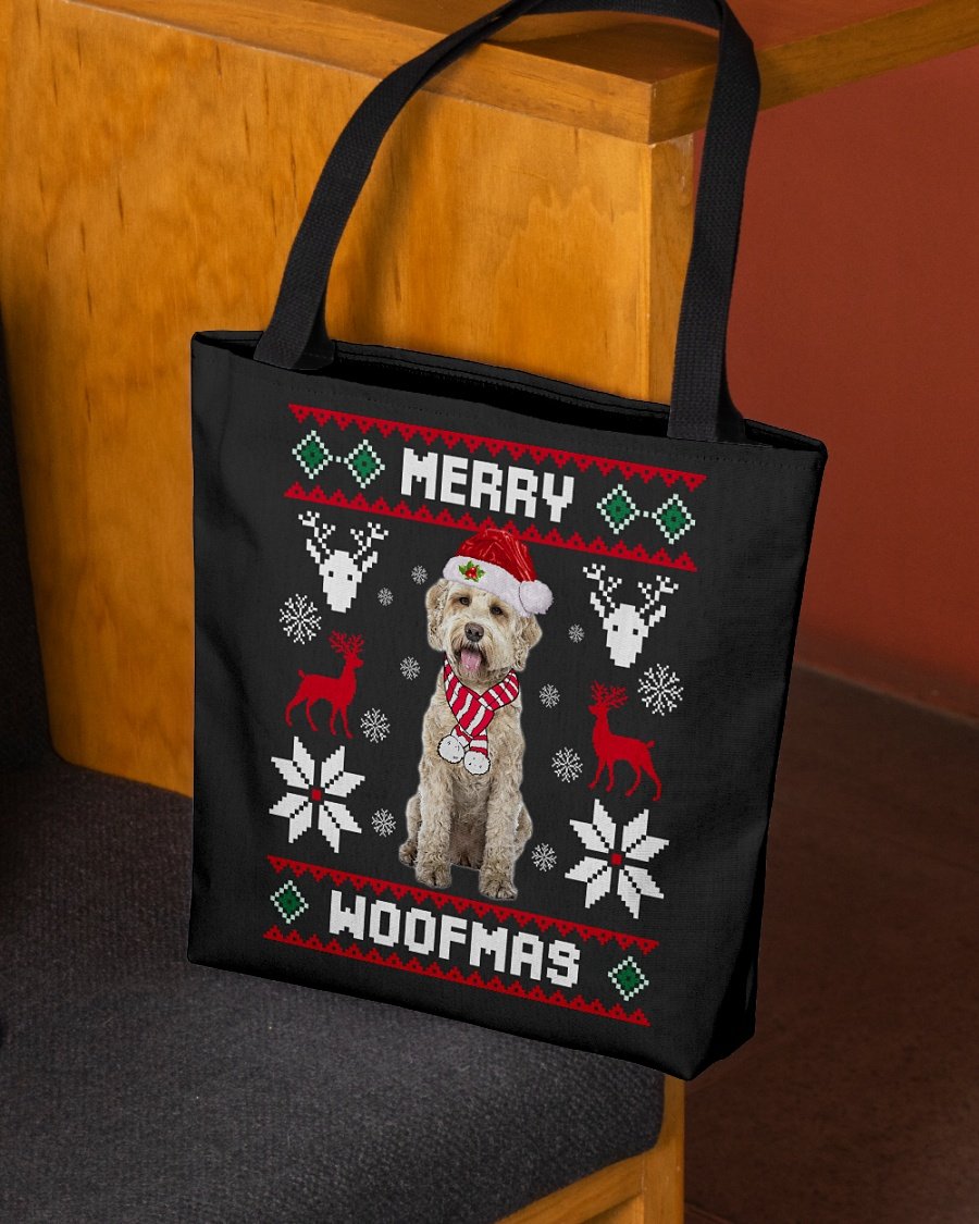 Merry Woofmas-Goldendoodle 1-Cloth Tote Bag