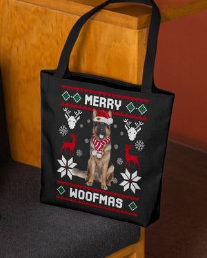 Merry Woofmas-Long Haired German Shepherd-Cloth Tote Bag