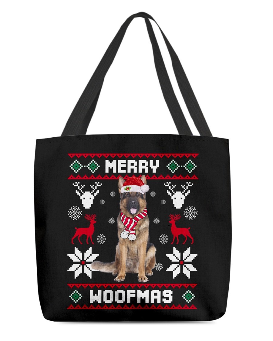 Merry Woofmas-Long Haired German Shepherd-Cloth Tote Bag