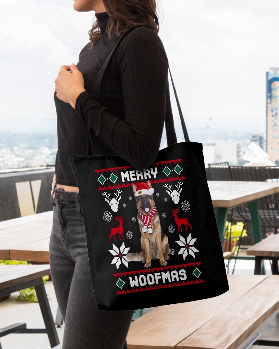 Merry Woofmas-Long Haired German Shepherd-Cloth Tote Bag