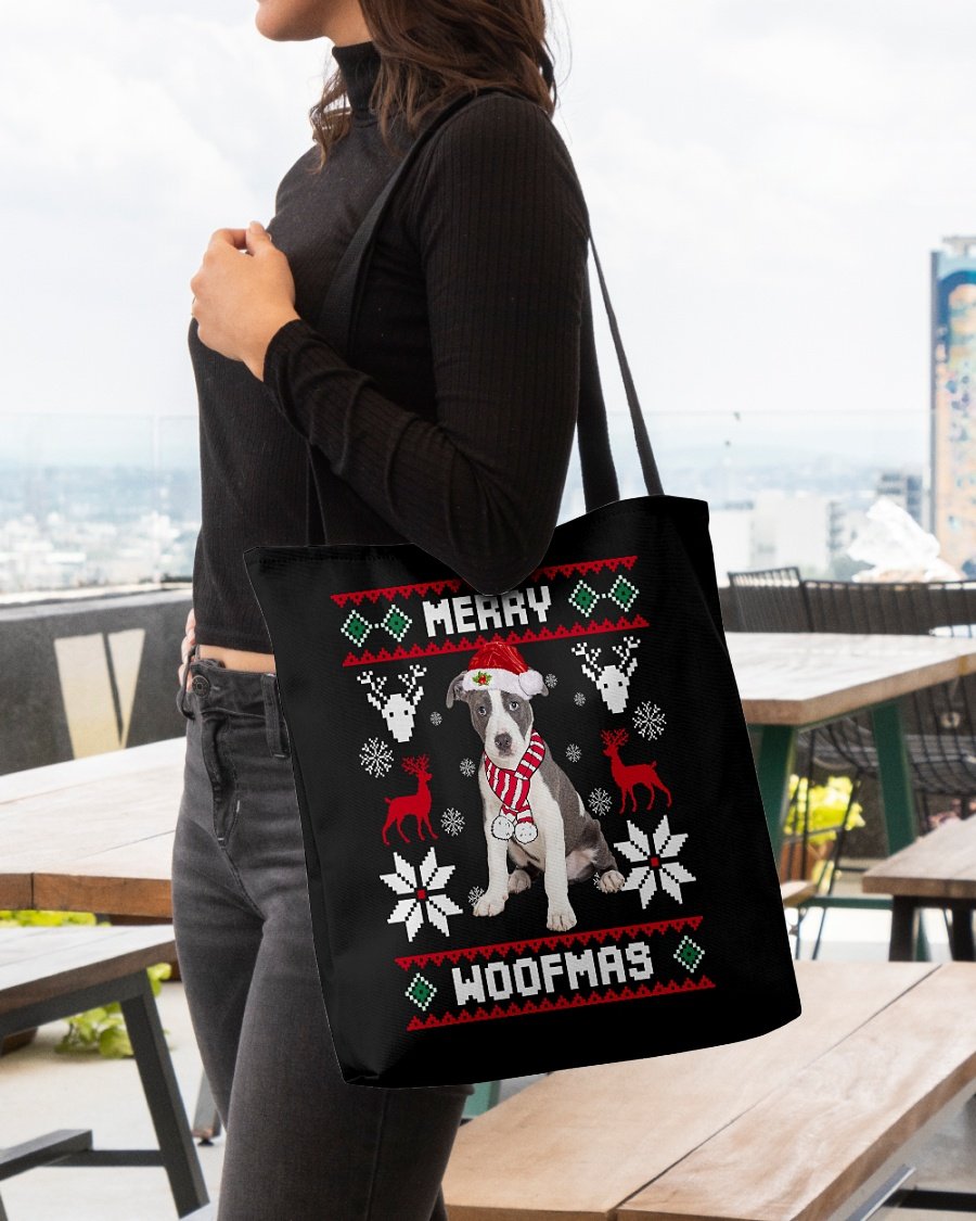 Merry Woofmas-Pitbull 2-Cloth Tote Bag