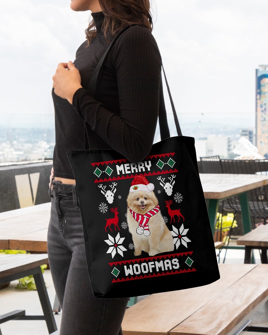 Merry Woofmas-Pomeranian-Cloth Tote Bag