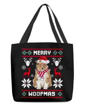 Merry Woofmas-Shetland Sheepdog 2-Cloth Tote Bag