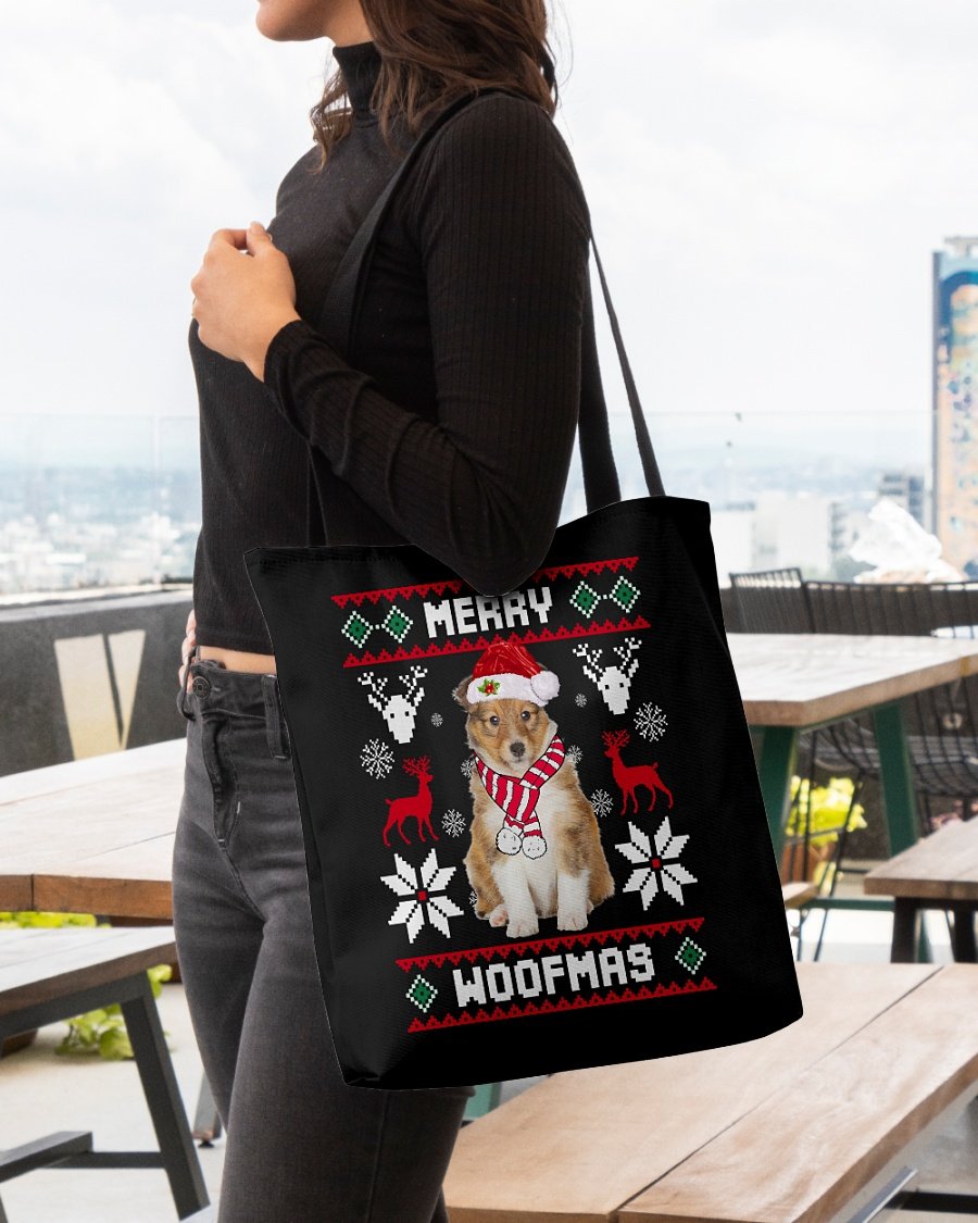 Merry Woofmas-Shetland Sheepdog 2-Cloth Tote Bag