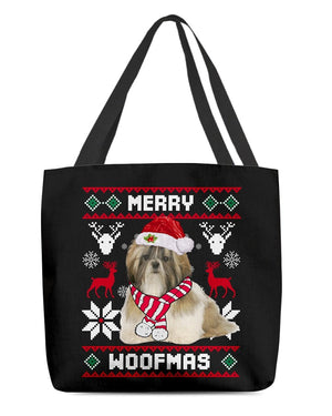 Merry Woofmas-Shih Tzu 1-Cloth Tote Bag