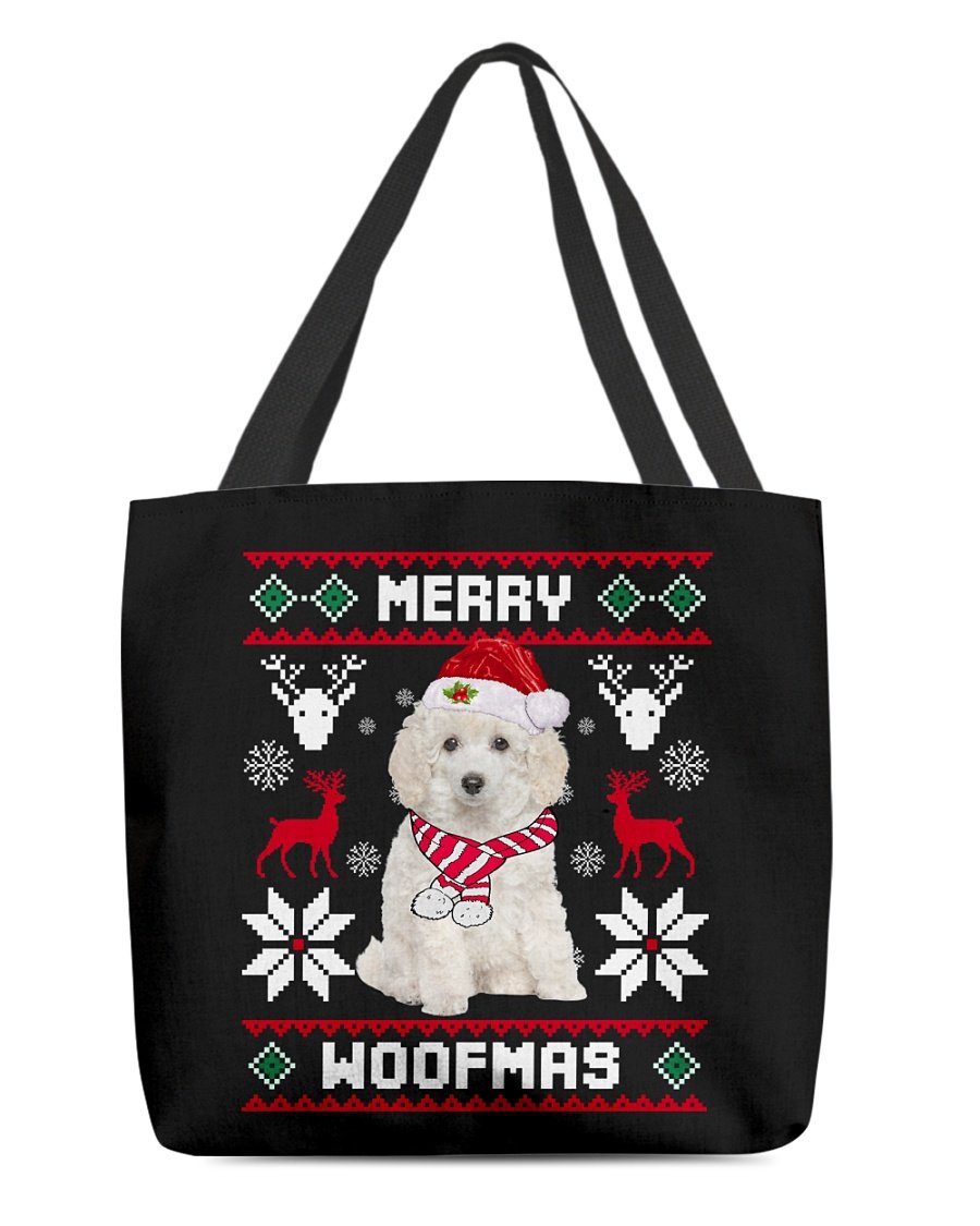 Merry Woofmas-WHITE Toy Poodle-Cloth Tote Bag