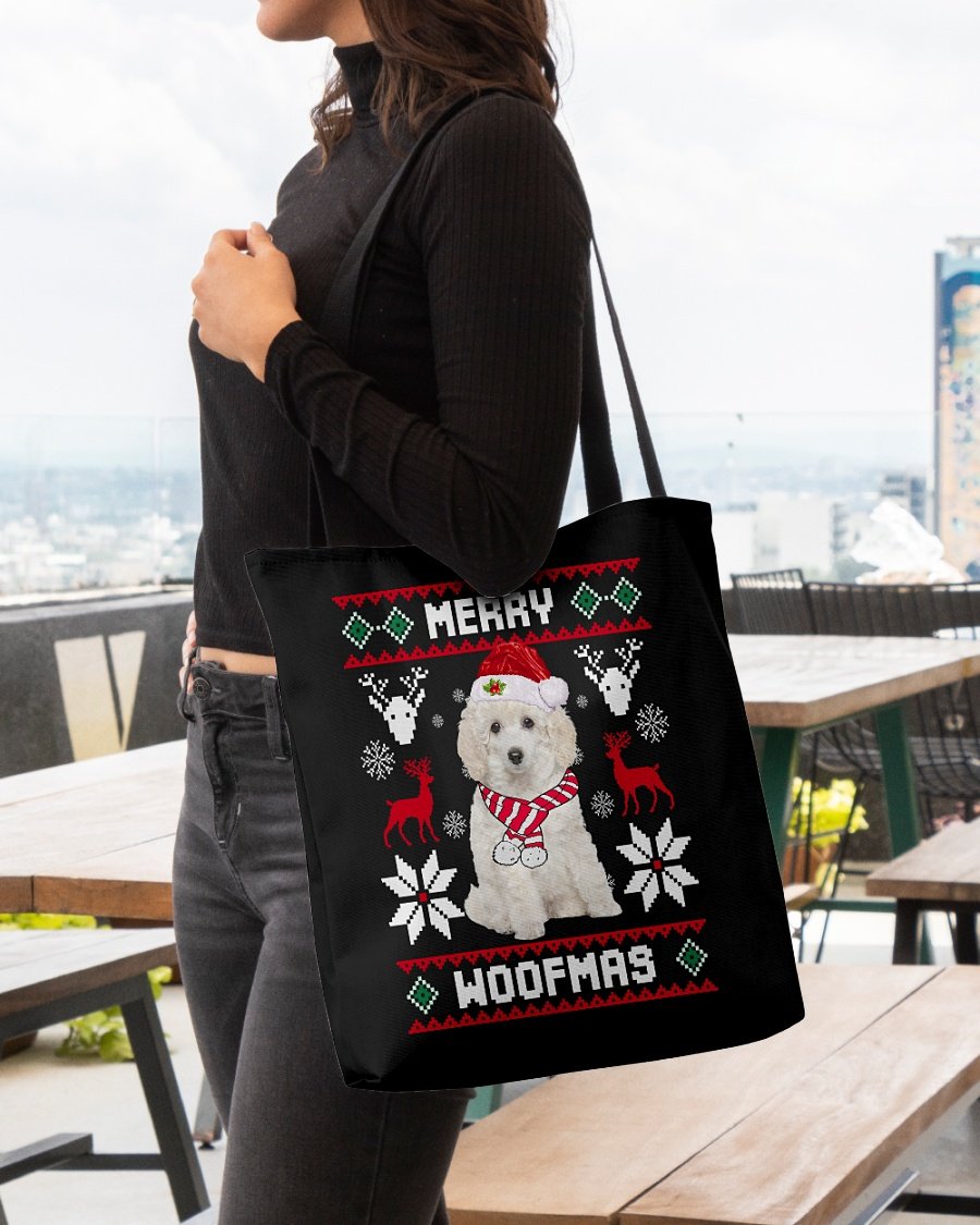 Merry Woofmas-WHITE Toy Poodle-Cloth Tote Bag