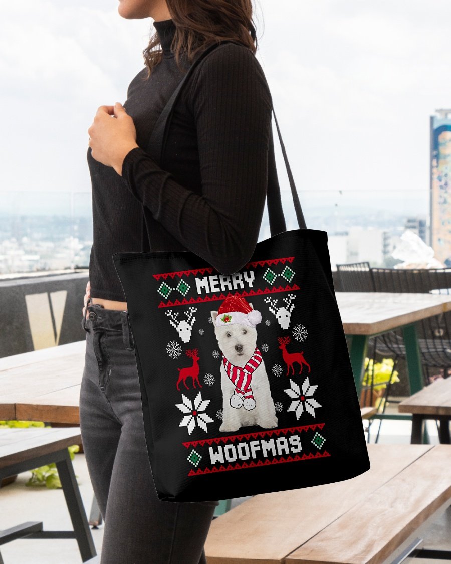 Merry Woofmas-West Highland White Terrier-Cloth Tote Bag