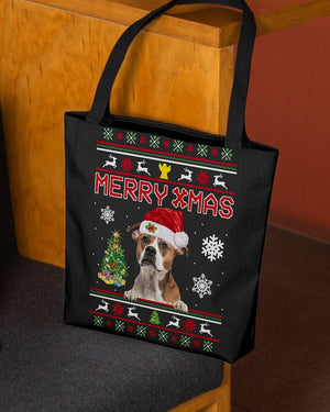 Merry Xmas-American Bulldog 1-Cloth Tote Bag