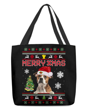 Merry Xmas-American Bulldog 1-Cloth Tote Bag