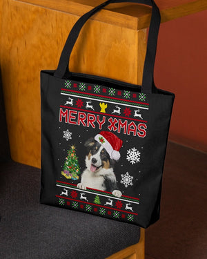 Merry Xmas-Australian Shepherd 2-Cloth Tote Bag