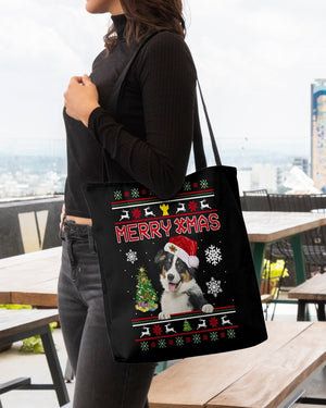 Merry Xmas-Australian Shepherd 2-Cloth Tote Bag