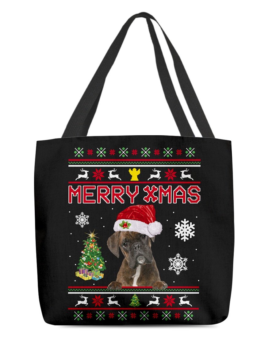 Merry Xmas-BRINDLE Boxer-Cloth Tote Bag