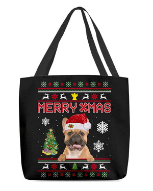 Merry Xmas-BROWN French Bulldog-Cloth Tote Bag