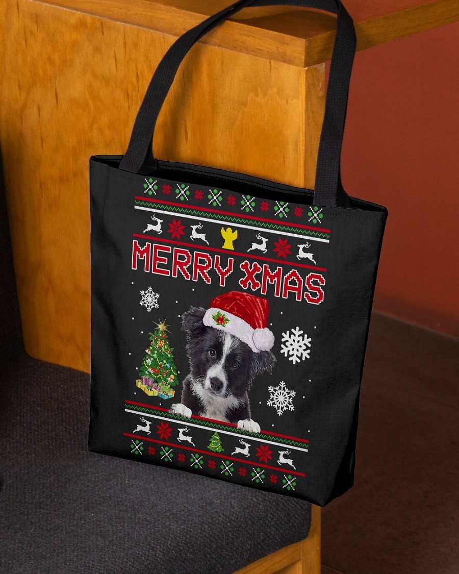 Merry Xmas-Border Collie-Cloth Tote Bag