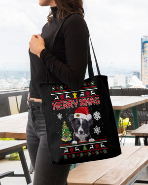 Merry Xmas-Border Collie-Cloth Tote Bag