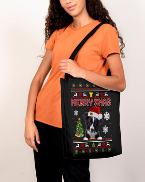 Merry Xmas-Border Collie-Cloth Tote Bag