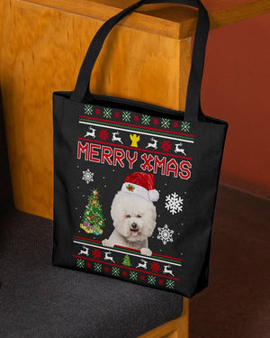 Merry Xmas-CREAM Bichon Frise-Cloth Tote Bag