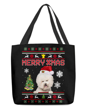 Merry Xmas-CREAM Bichon Frise-Cloth Tote Bag