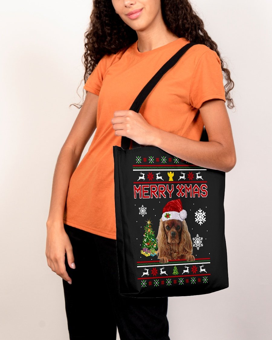Merry Xmas-Cavalier King Charles Spaniel 4-Cloth Tote Bag