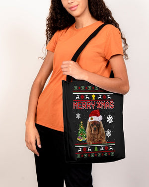 Merry Xmas-Cavalier King Charles Spaniel 4-Cloth Tote Bag